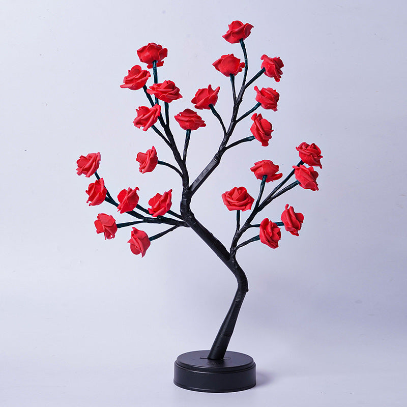 Lampe de table en forme d'arbre à fleurs et de roses, veilleuse de bureau féerique, alimentée par USB, cadeaux pour mariage, Saint-Valentin, décoration de Noël