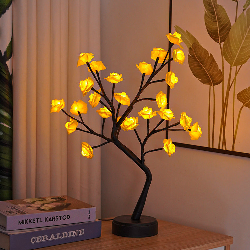 Lampe de table en forme d'arbre à fleurs et de roses, veilleuse de bureau féerique, alimentée par USB, cadeaux pour mariage, Saint-Valentin, décoration de Noël