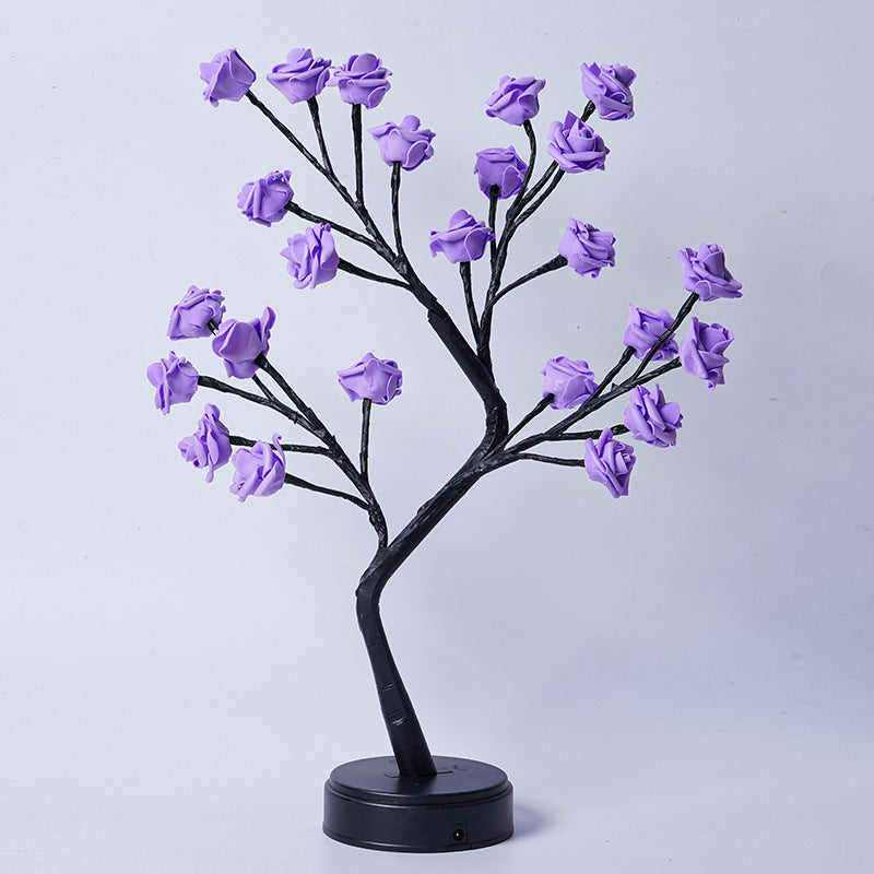 Lampe de table en forme d'arbre à fleurs et de roses, veilleuse de bureau féerique, alimentée par USB, cadeaux pour mariage, Saint-Valentin, décoration de Noël