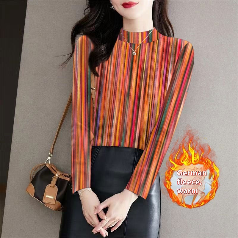 Chemise imprimée à col roulé mi-long pour femme